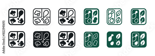Black and green nature icons with leaves and exclamation mark