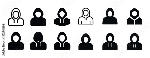 Hoodie icons collection: diverse black silhouette set showcasing various styles