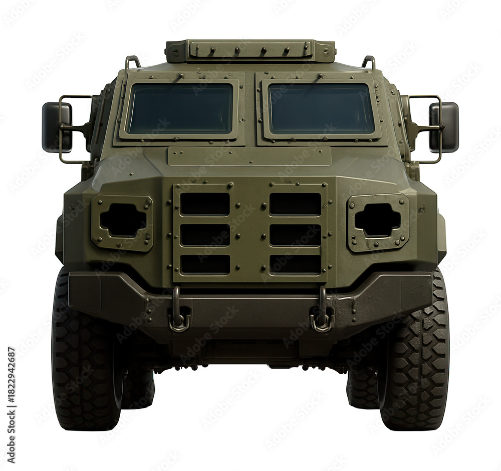 Obraz premium Armored vehicle featuring gun ports and reinforced windows for enhanced protection.