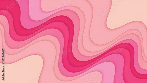 Abstract pink and peach layered paper cutout background with wavy shapes