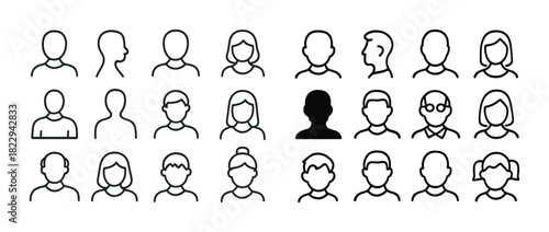 Diverse minimalist avatar icons collection for profile customization