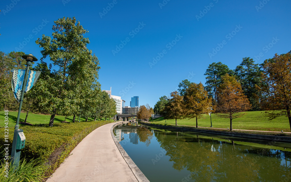 Fototapeta premium The Waterway and the surrounding area in The Woodlands, Texas