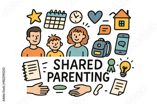 Shared Parenting Doodle. Shared parenting. Hand-drawn doodle illustration of shared parenting. Parent figures,