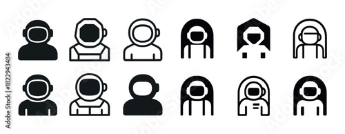Minimalistic black and white astronaut and alien icons set