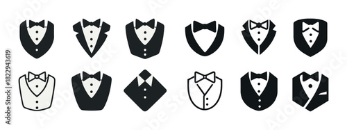 Elegant tuxedo icons collection: stylish bow tie and vest designs