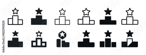 Collection of podium icons with stars in black and white variations