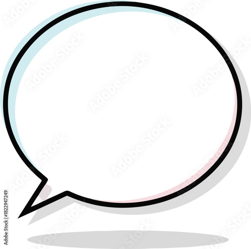 Comicstyle speech bubble with a black outline light blue and pink highlights and a gray shadow
