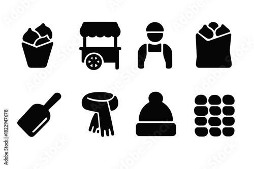 Holiday Street Food Icons. Holiday street food icons. Filled icon set of holiday street food icons: roasted