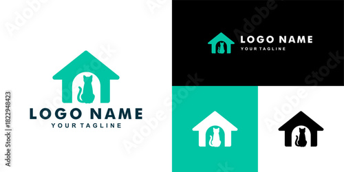 animal house logo design, cat house, dog house, pet house and pet care