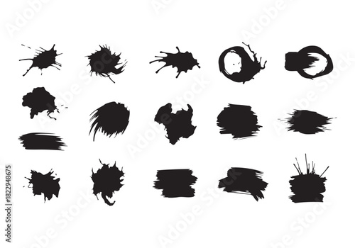 Set different black splash, collection brush strokes Vector Silhouette