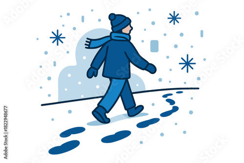 Footprints in Snow. Making Footprints in the Snow. A lone figure walks through fresh white snow, leaving a