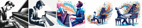  VECTOR IMAGE OF A MAN PLAYING PIANO ON A WHITE BACKGROUND