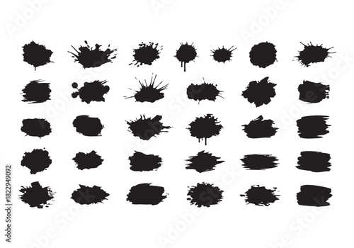Set different black splash, collection brush strokes Vector Silhouette