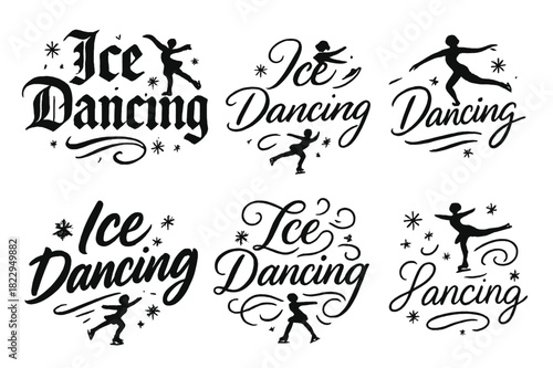 Ice Dancing Calligraphy Styles. Ice Dancing. Create a calligraphy lettering illustration of the phrase: Ice