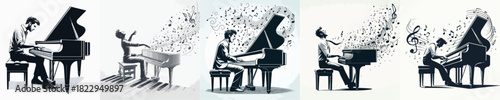  VECTOR IMAGE OF A MAN PLAYING PIANO ON A WHITE BACKGROUND