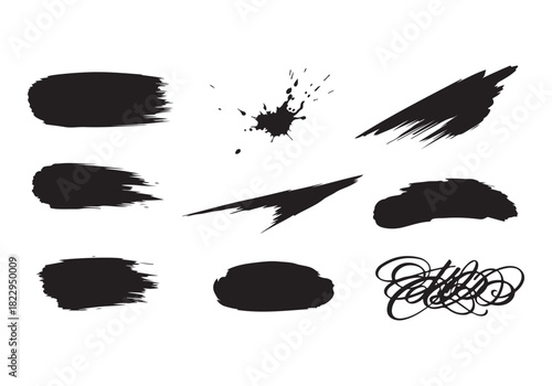 Set different black splash, collection brush strokes Vector Silhouette