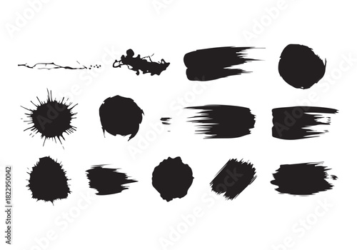Set different black splash, collection brush strokes Vector Silhouette