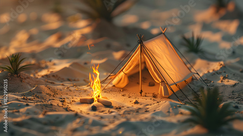 3d isometric low-poly clay desert tent handcraf