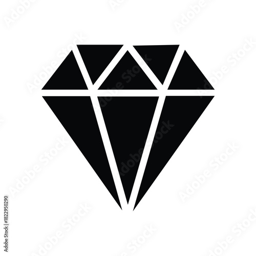 A sharp black diamond is presented on a white background in a solid form