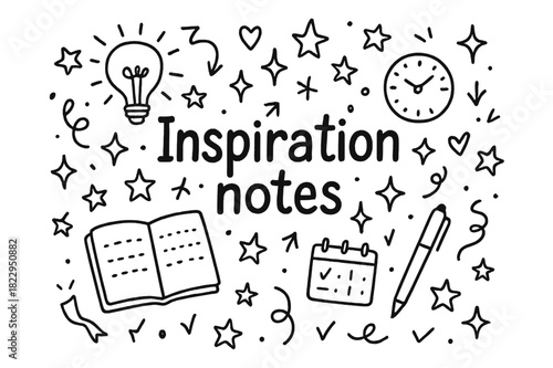 Inspiration Doodle Notebook. Inspiration notes. Hand-drawn doodle illustration of Inspiration notes. open
