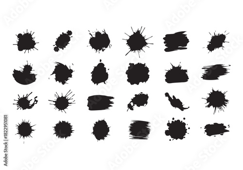 Set different black splash, collection brush strokes Vector Silhouette