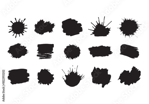 Set different black splash, collection brush strokes Vector Silhouette