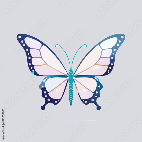 Beautiful butterfly with blue and white wings on a light background.