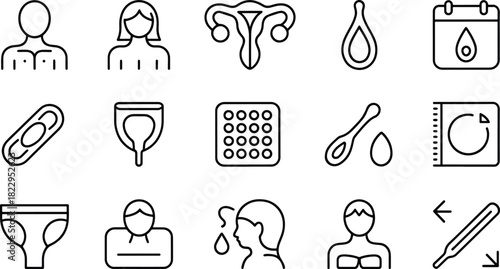 Menstruation and feminine hygiene icons set