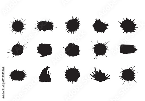 Set different black splash, collection brush strokes Vector Silhouette