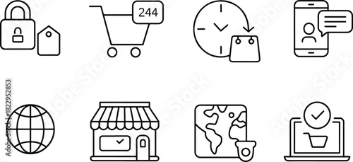 Online Shopping and Ecommerce Elements Icons Set