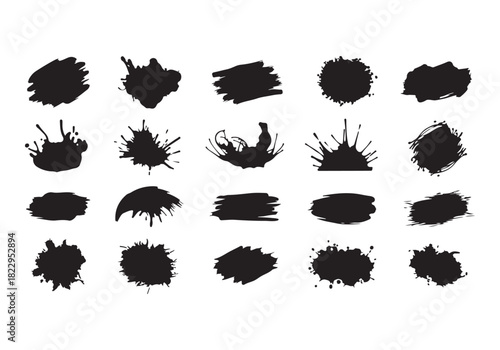 Set different black splash, collection brush strokes Vector Silhouette