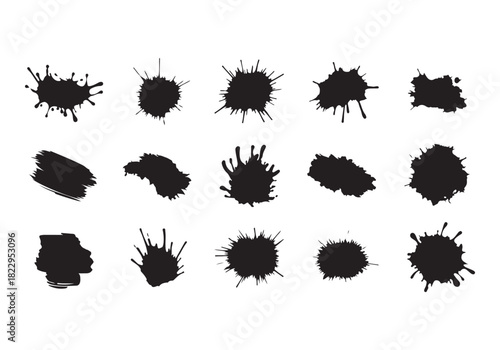 Set different black splash, collection brush strokes Vector Silhouette