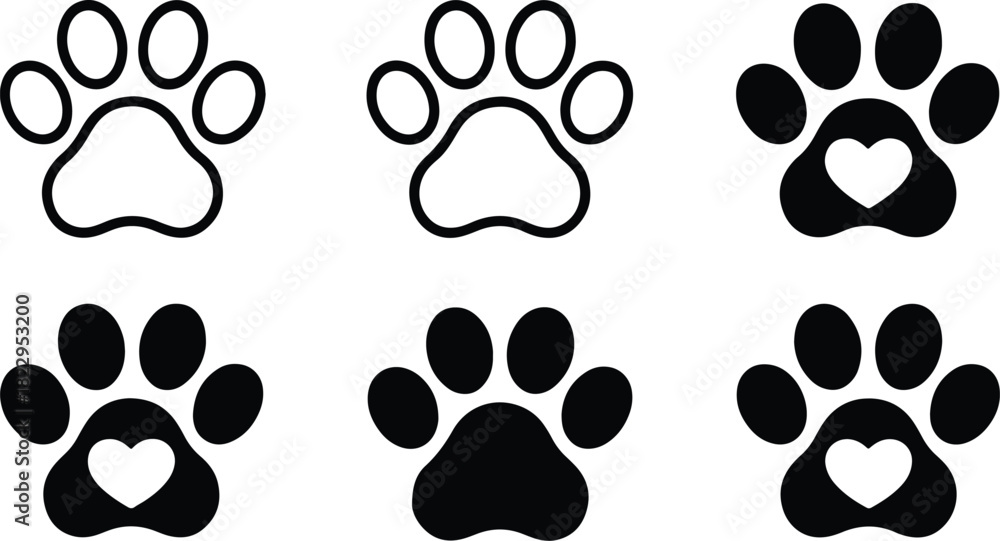 Fototapeta premium Paw Prints Collection Vector Icons Set