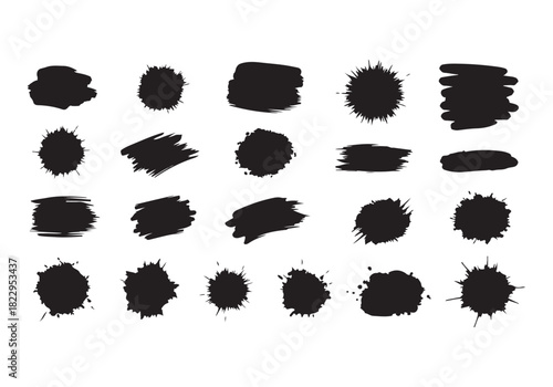 Set different black splash, collection brush strokes Vector Silhouette