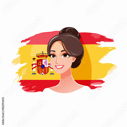Beautiful Spanish Woman Portrait with Flag.