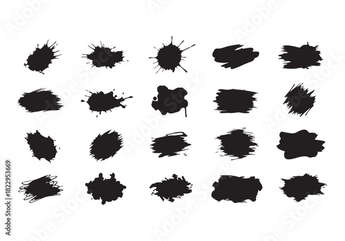 Set different black splash, collection brush strokes Vector Silhouette