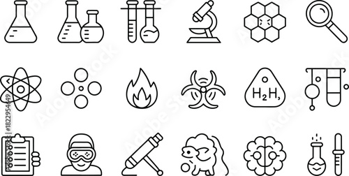 Science and Chemistry Icons Set Outline Style