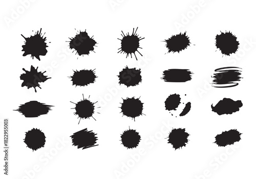 Set different black splash, collection brush strokes Vector Silhouette
