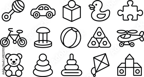 Set of Black and White Outline Toys