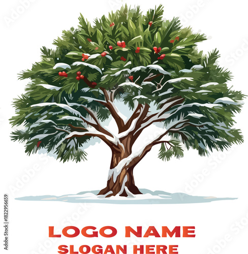 Tropical snowy paine tree logo icon vector white background .