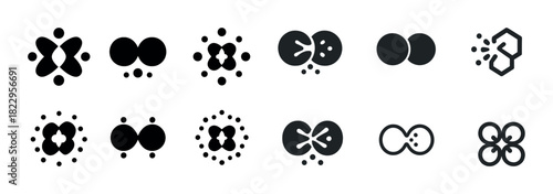 Black and white molecular bonding icons in various designs