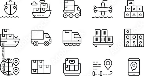 Shipping Logistics and Transportation Icon Set