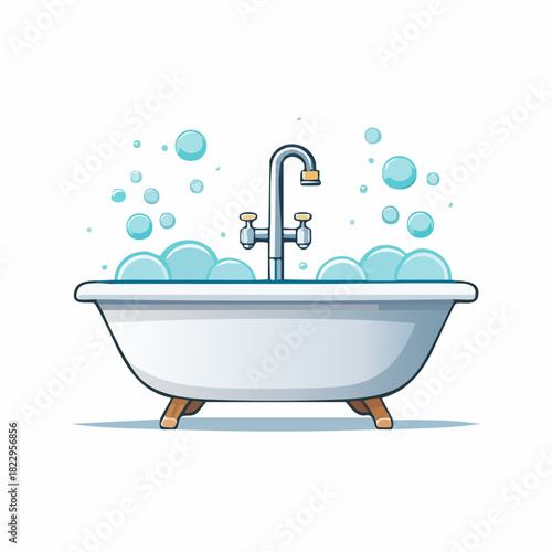 Bathtub filled with bubbles and water, ready for relaxation and enjoyment.