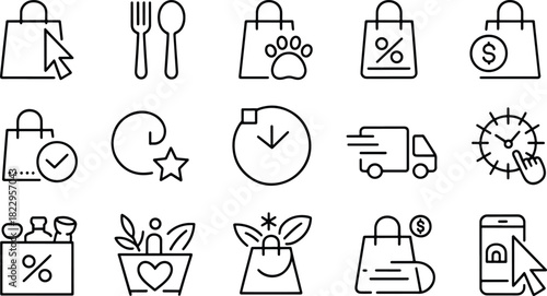 Shopping and delivery line icons vector set