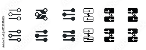 Set of minimalist interface slider and flowchart icons