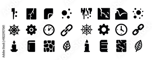 Bold black icon collection: symbols of nature and technology