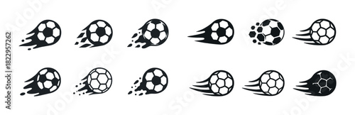 Set of dynamic soccer ball icons with motion effects