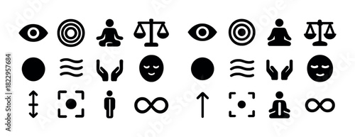 Diverse icon collection: balance, meditation, focus, infinity, harmony symbols