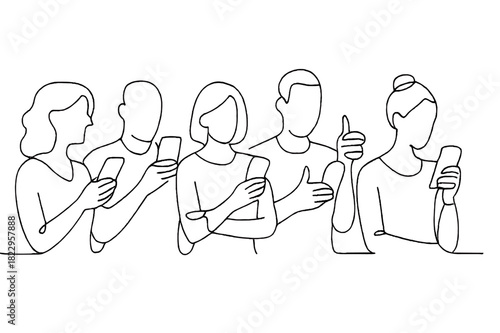 Minimalist Audience Interaction. Interactive Audience. Minimalistic one-line drawing people holding