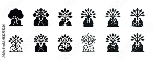 Collection of tree and human silhouette icons in various styles